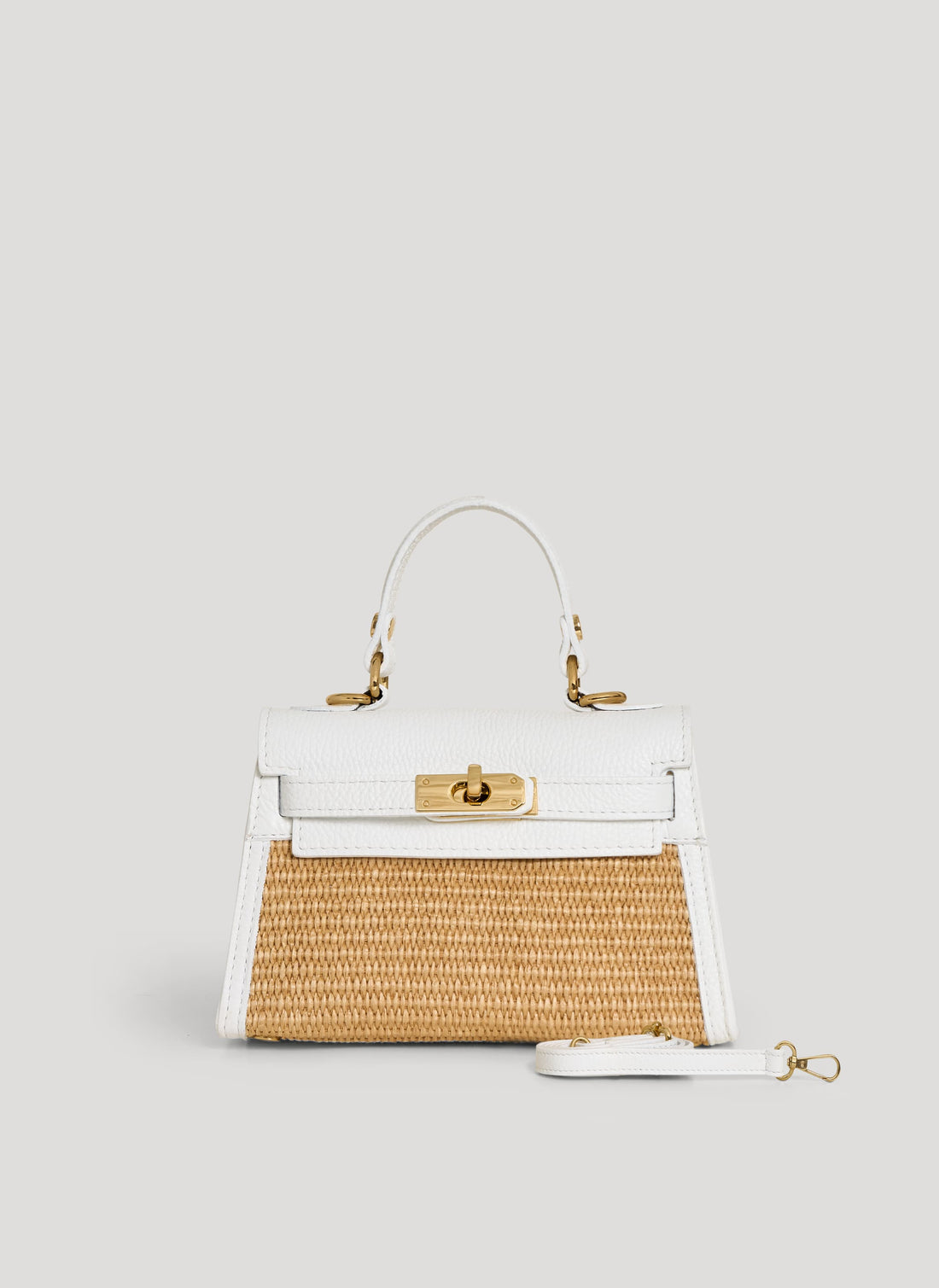 Borsa Victoria in Pelle e Rafia Bianca - Voemièn