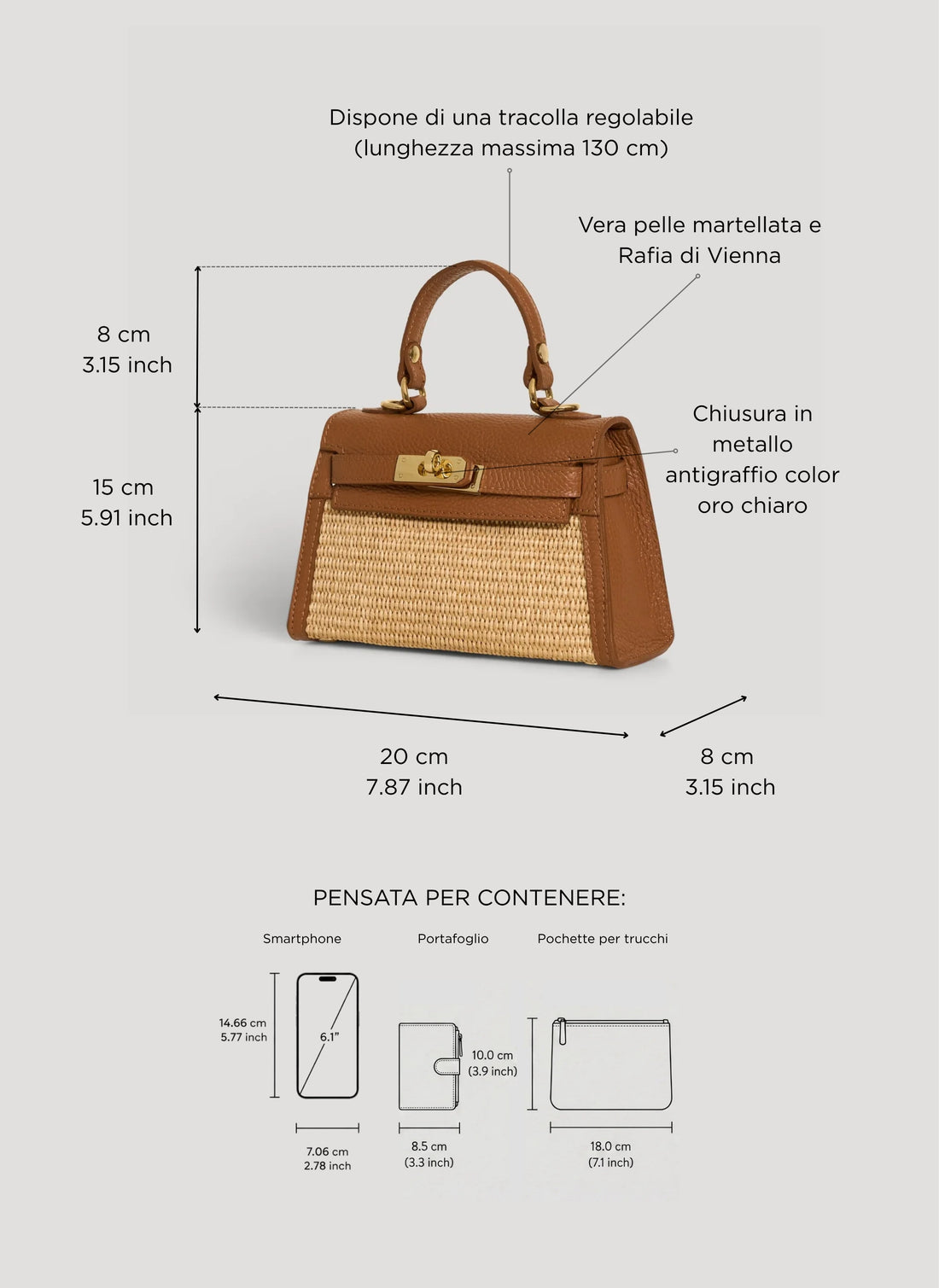 Borsa Victoria in Pelle e Rafia Cuoio - Voemièn