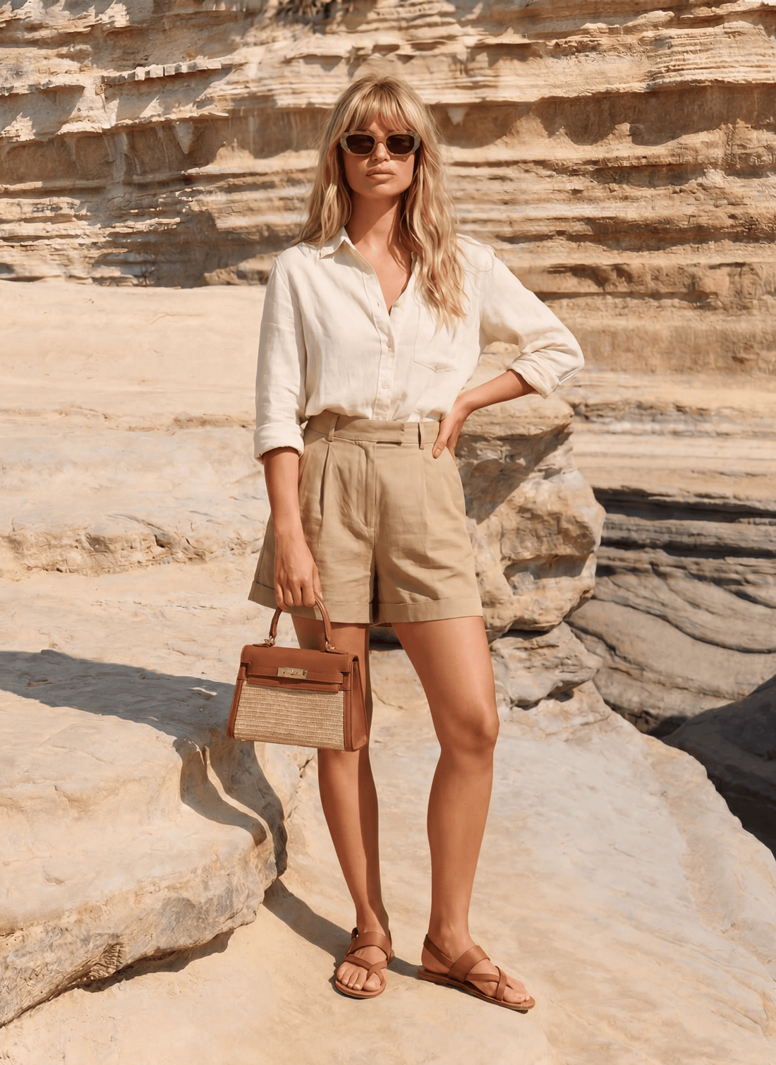 Borsa Victoria in Pelle e Rafia Cuoio - Voemièn