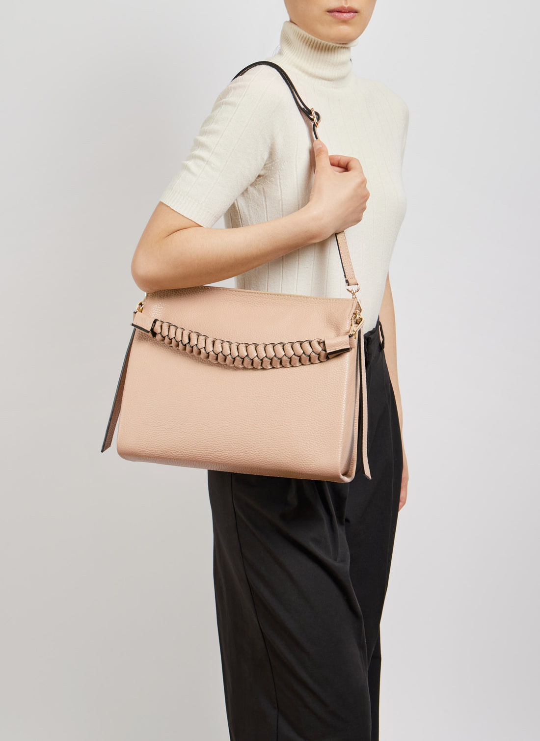 Borsa Braid in pelle Dollaro Rosa cipria