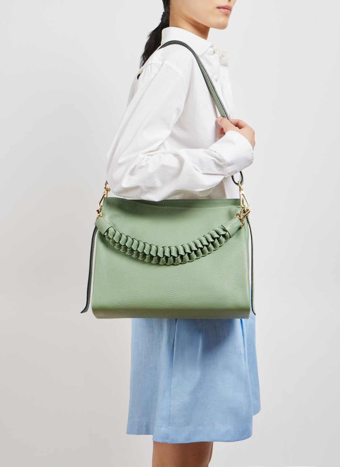 Borsa Braid in pelle Dollaro Verde Menta
