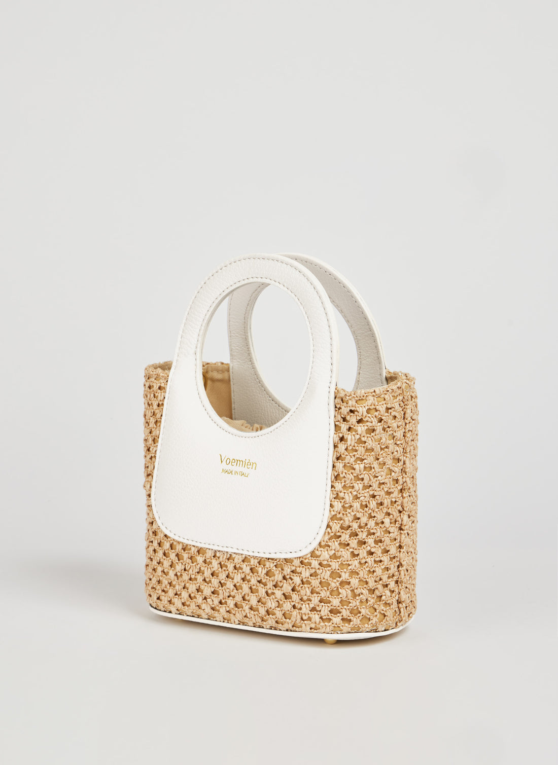 Borsa Alba in Pelle Dollaro e Rafia Bianca
