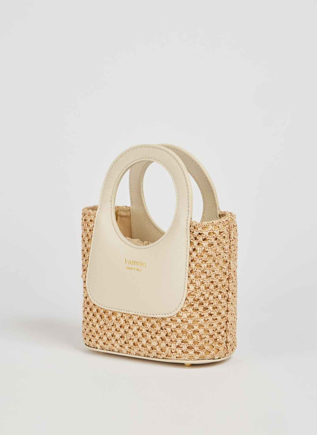 Borsa Alba in Pelle Dollaro e Rafia Beige