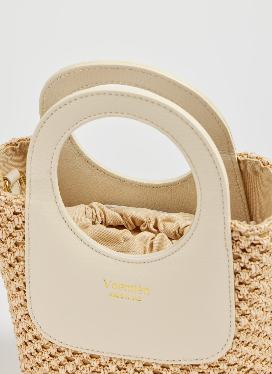 Borsa Alba in Pelle Dollaro e Rafia Beige