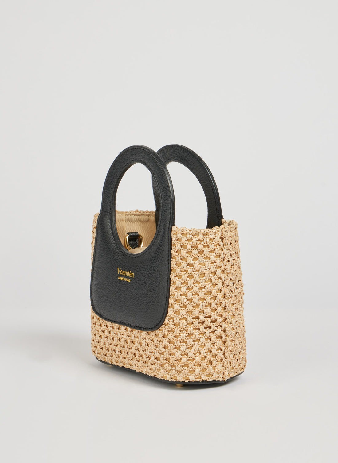 Borsa Alba in Pelle Dollaro e Rafia Nera