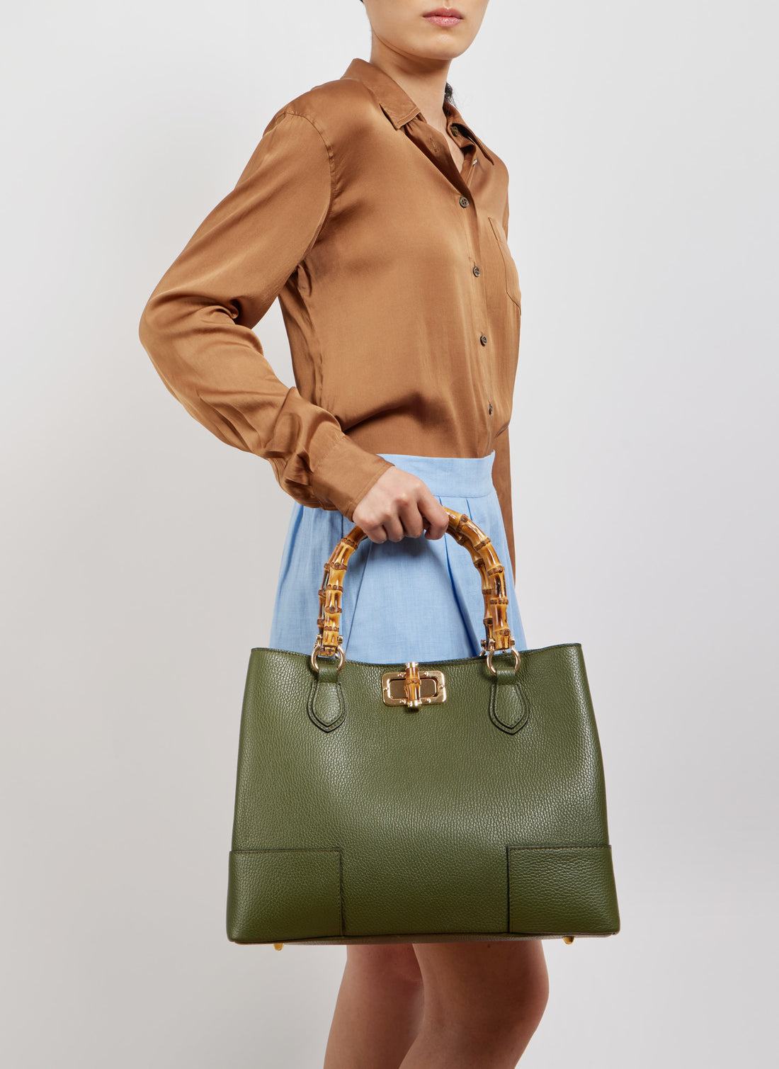 Borsa Bamboo Babe in pelle Dollaro Verde Militare