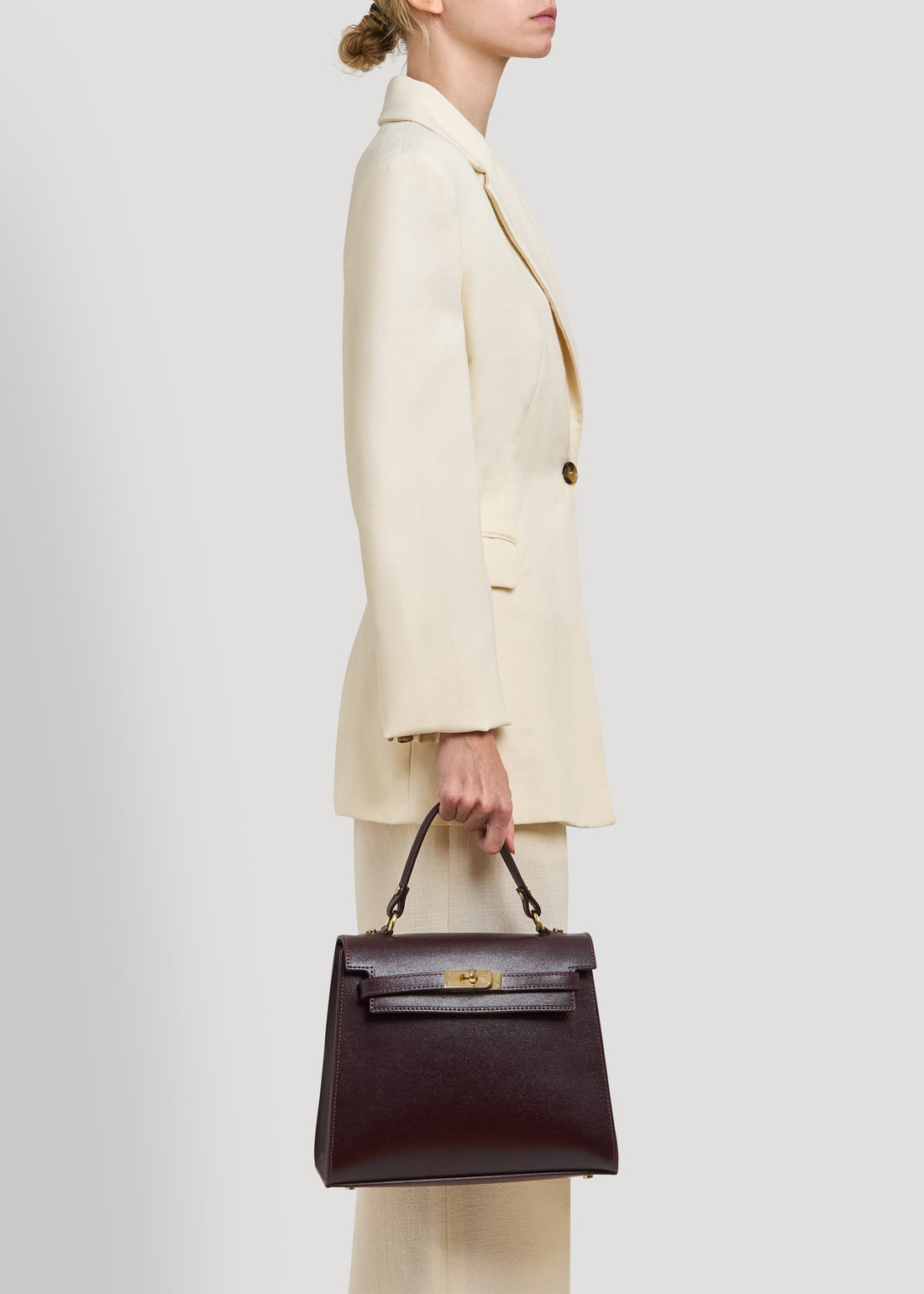 Borsa Zaira in Vera pelle Saffiano Bordeaux - Voemièn
