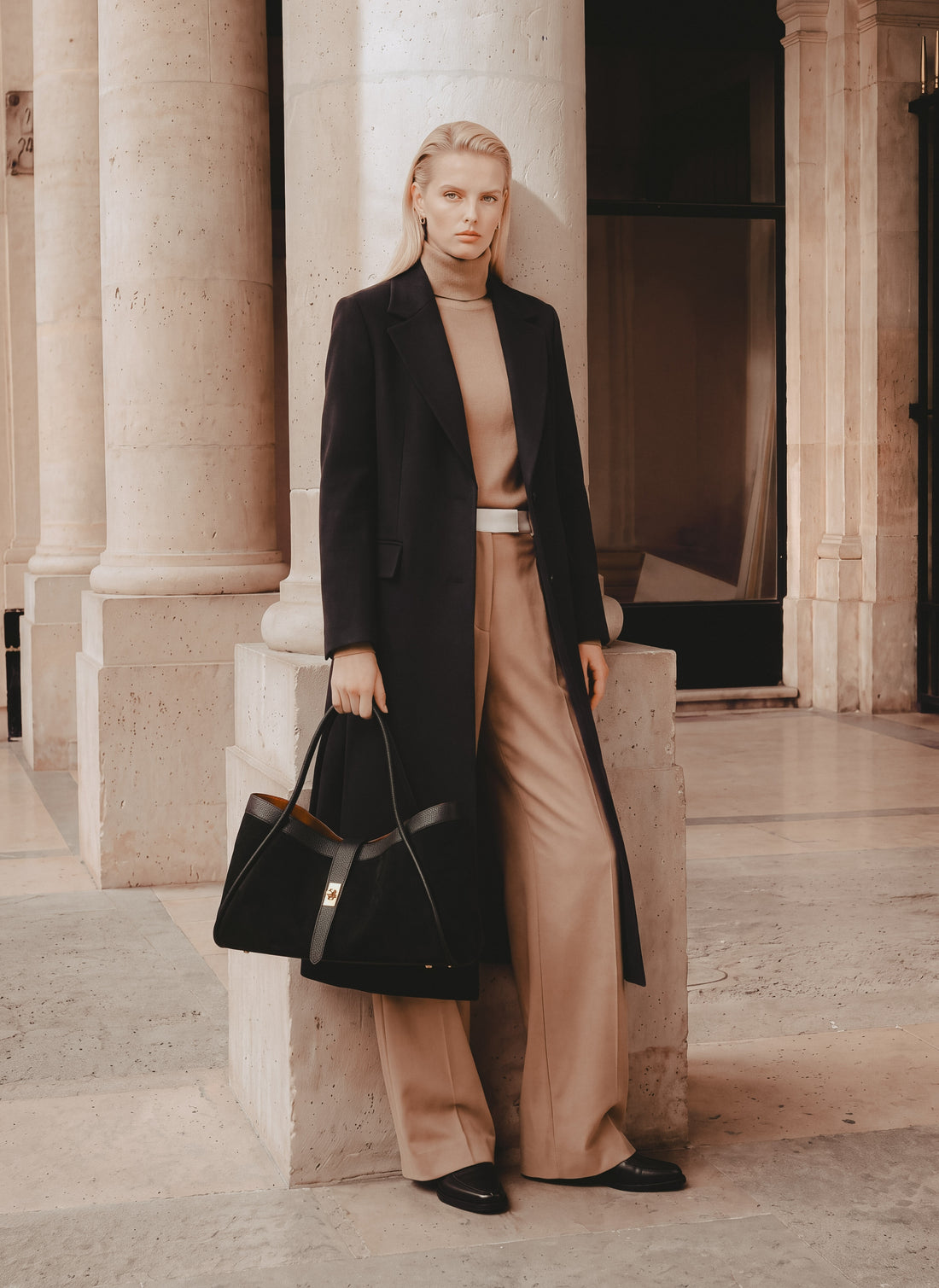Borsa Mayfair Media in Camoscio e Pelle Togo Nera