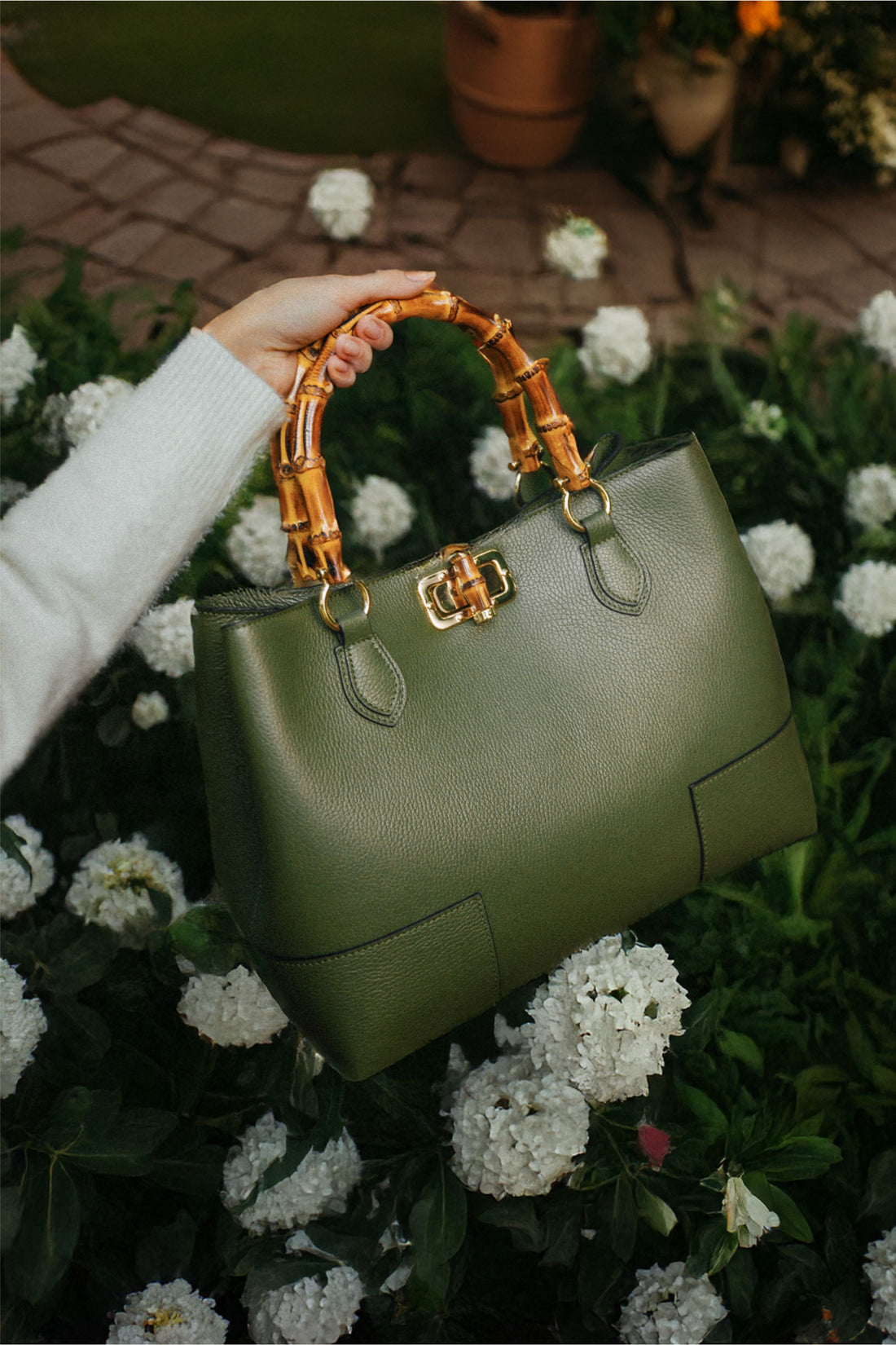 Borsa Bamboo Babe in pelle Dollaro Verde Militare