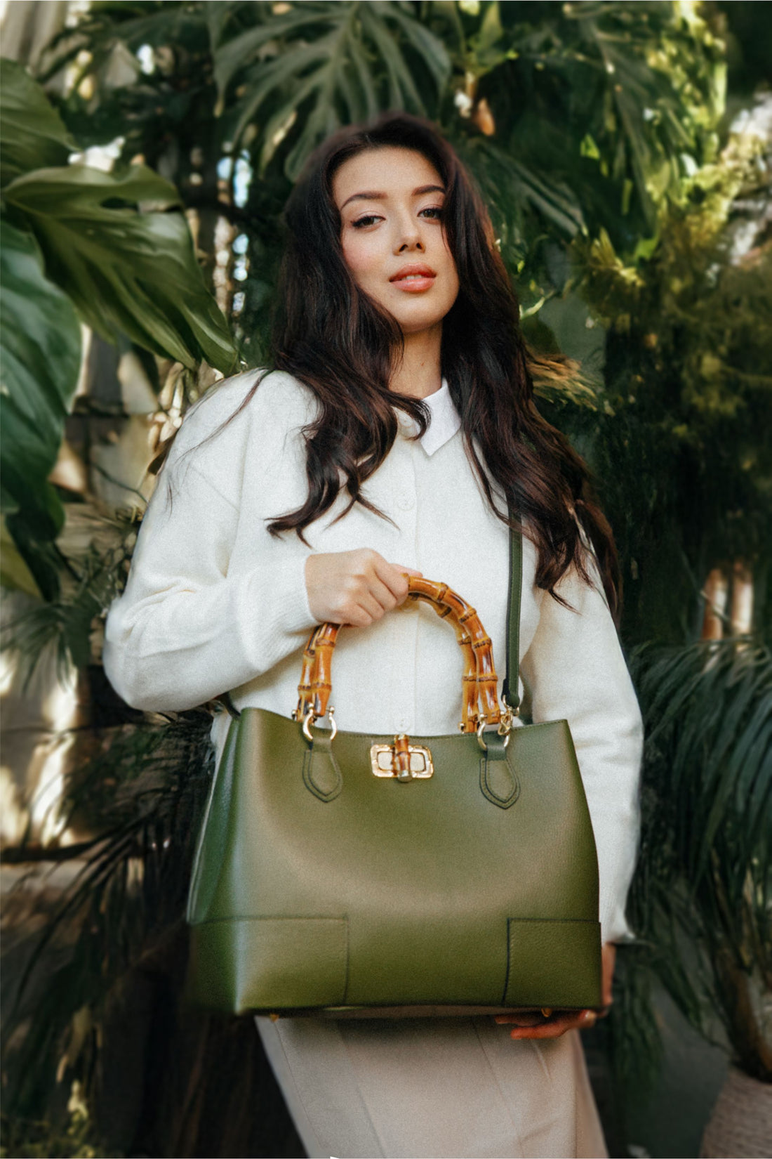 Borsa Bamboo Babe in pelle Dollaro Verde Militare