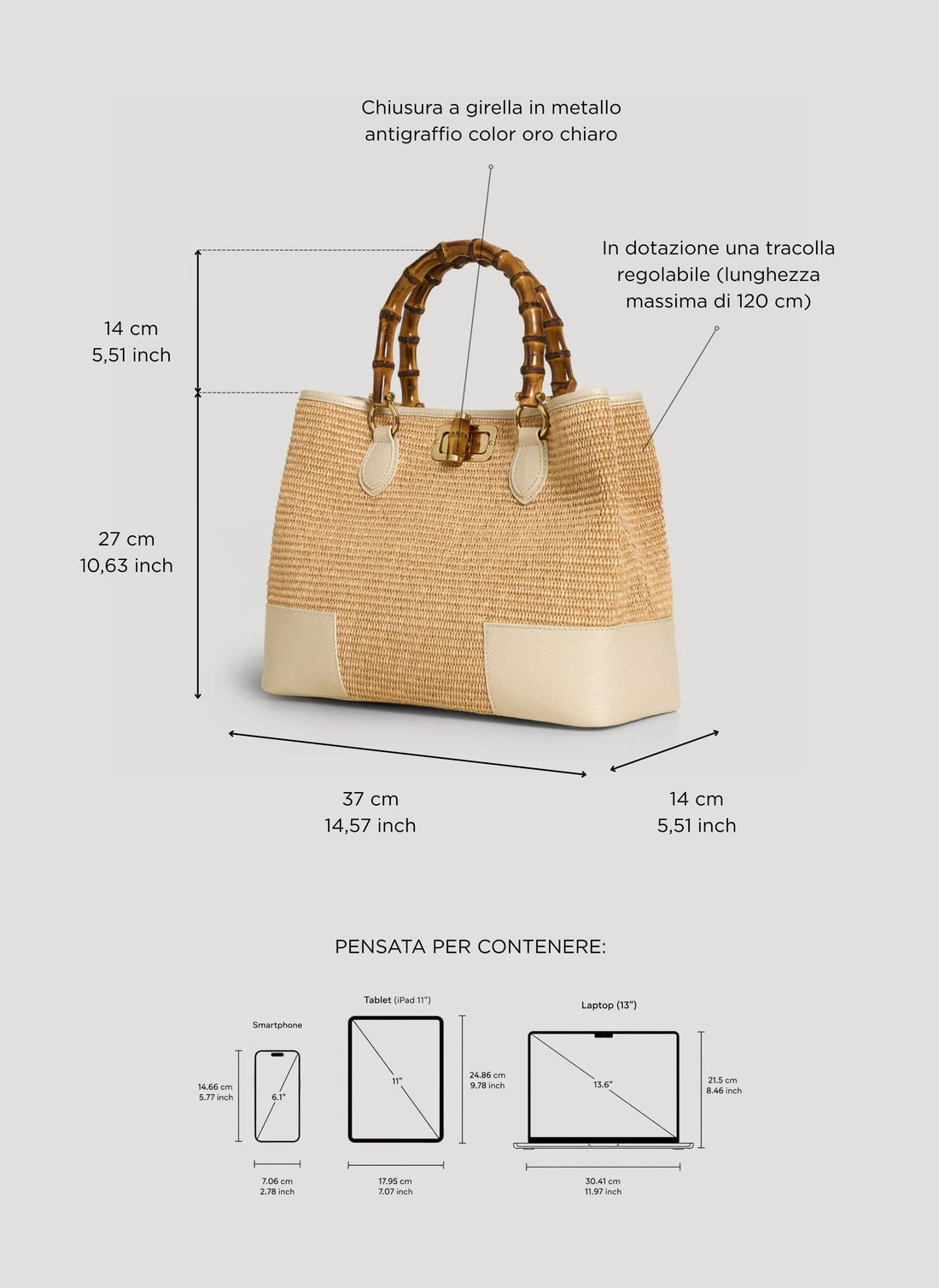 Borsa Bamboo Babe in pelle e Rafia Crema - Voemièn