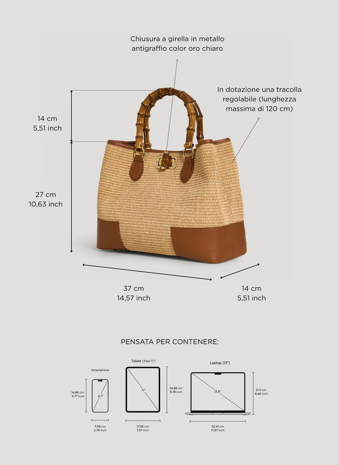 Borsa Bamboo Babe in pelle e Rafia Cuoio