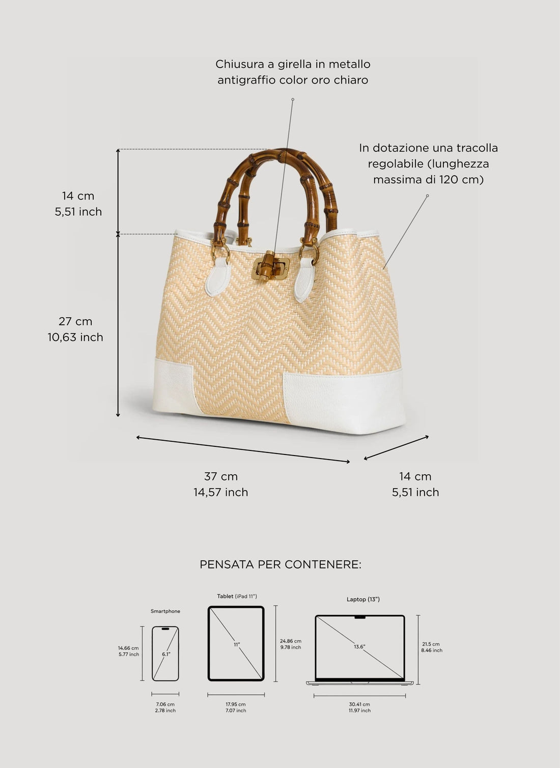 Borsa Bamboo Babe in pelle e Rafia Chevron Limited Edition Bianca