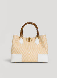 Bamboo Babe Chevron White Limited Edition Leather and Raffia Bag