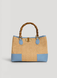 Bamboo Babe Denim Leather and Raffia Bag