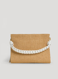 White Leather and Raffia Braid Bag