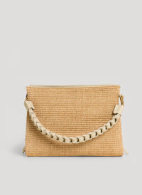 Cream Leather and Raffia Braid Bag