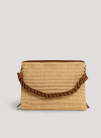 Leather and Raffia Braid Bag - Cuoio
