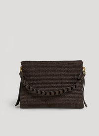 Limited Edition Dark Brown Leather and Raffia Braid Bag