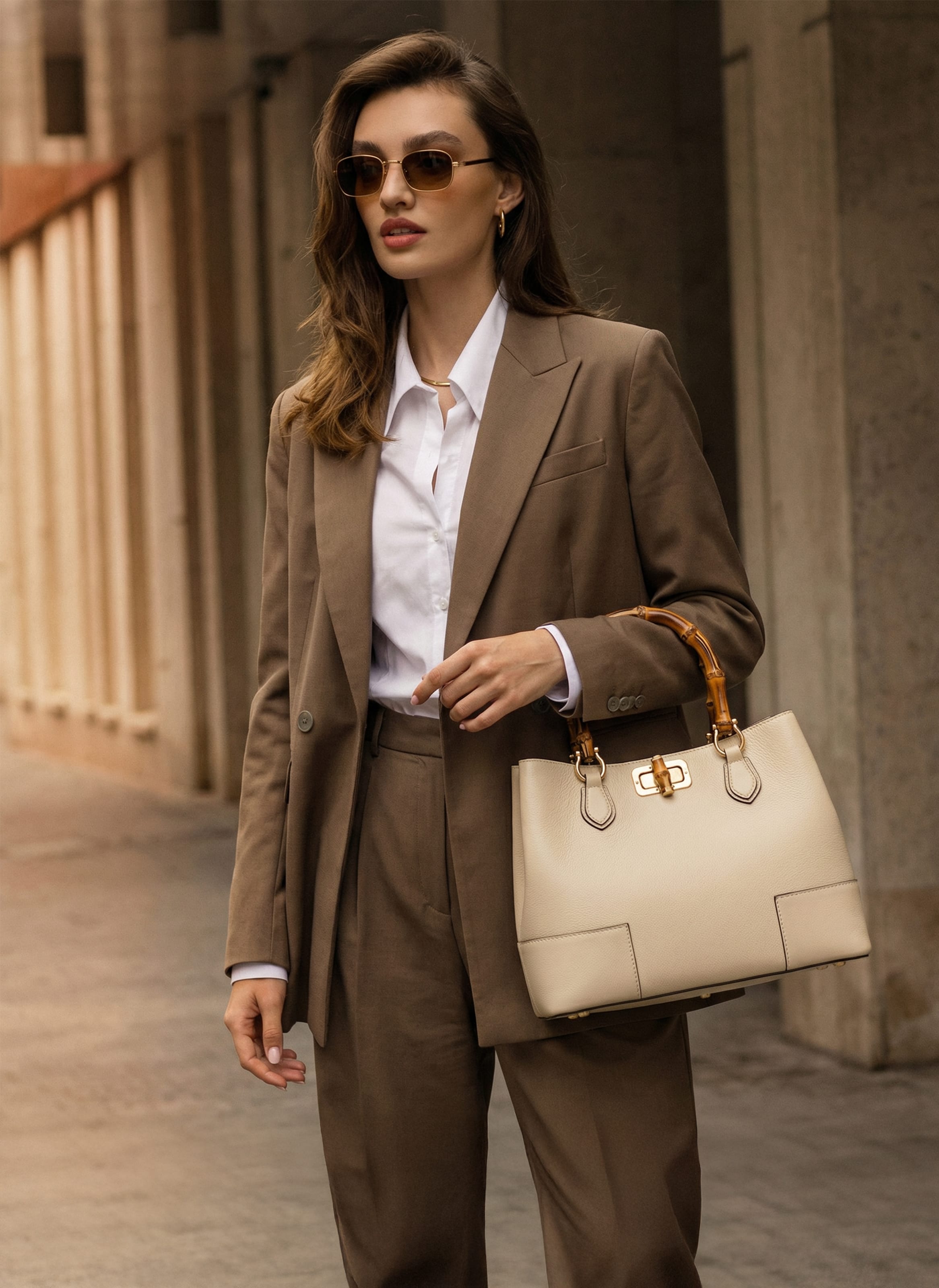 Borsa Bamboo Babe in pelle Dollaro Beige - Voemièn