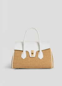 White Leather and Raffia Cécile Bag