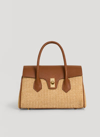 Cécile Leather and Raffia Bag in Cuoio