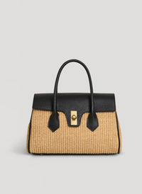Black Cécile Leather and Raffia Bag