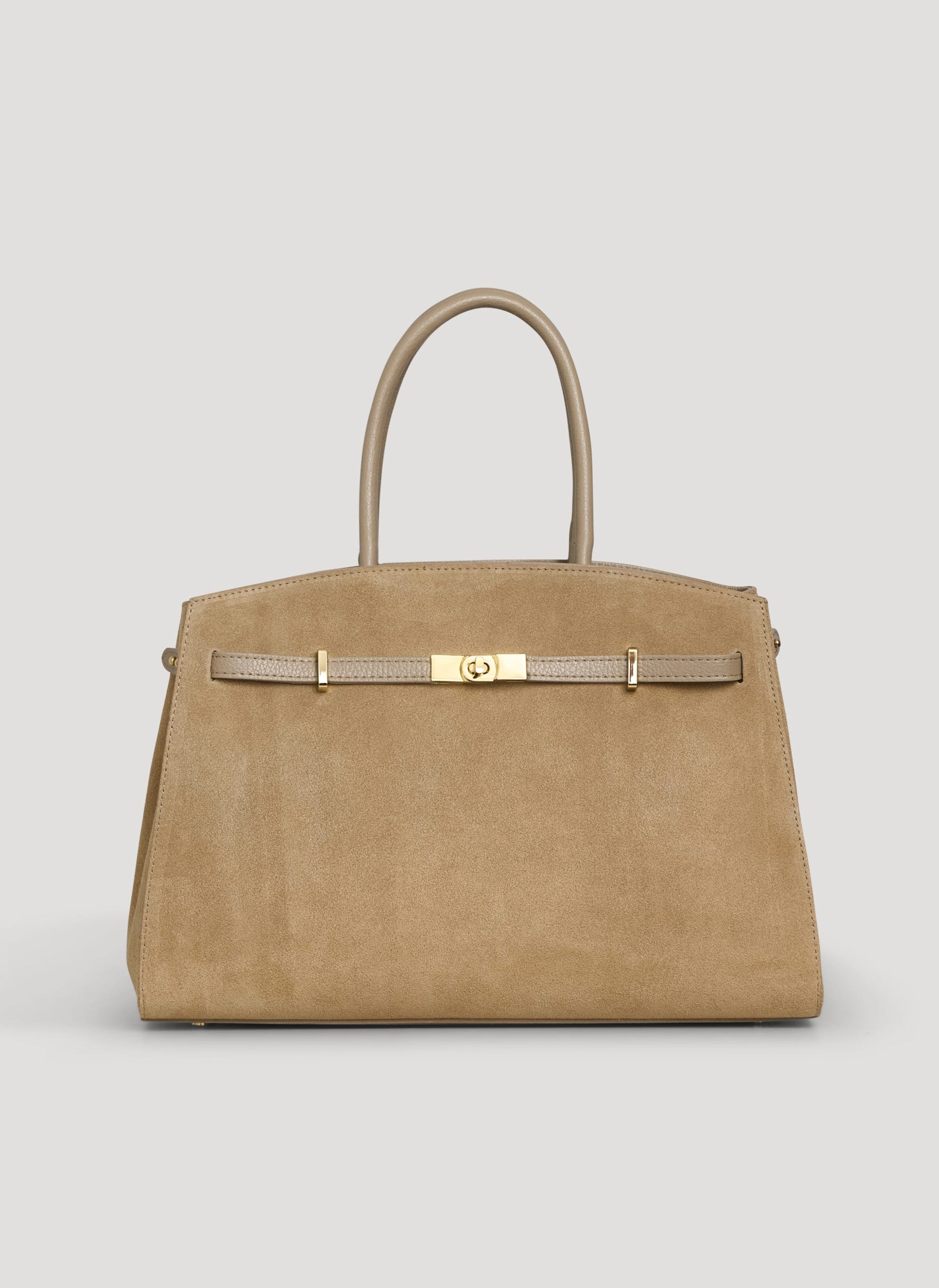 Borsa Driade in Camoscio e Pelle Taupe Chiaro - Voemièn
