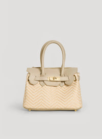 Elizabeth Medium Chevron Leather and Raffia Bag Limited Edition Beige