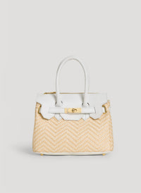Elizabeth Medium Chevron Raffia and Leather Limited Edition White Bag