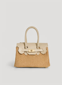 Elizabeth Medium Bag in Cream Leather and Raffia