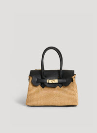 Elizabeth Medium Black Leather and Raffia Bag