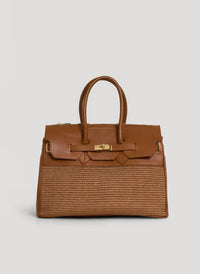 Elizabeth Limited Edition Leather and Raffia Bag Cuoio