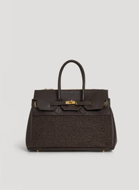 Elizabeth Limited Edition Leather and Raffia Bag Dark Brown