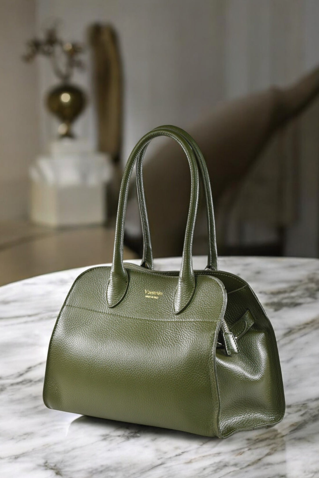 Borsa Genevieve in pelle Dollaro Verde Militare