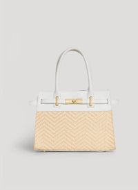 Borsa Grace in Pelle e Rafia Chevron Limited Edition Bianca
