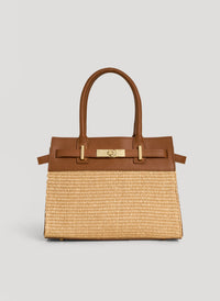 Borsa Grace in pelle e rafia Cuoio