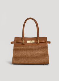 Borsa Grace in Pelle e Rafia Limited Edition Cuoio