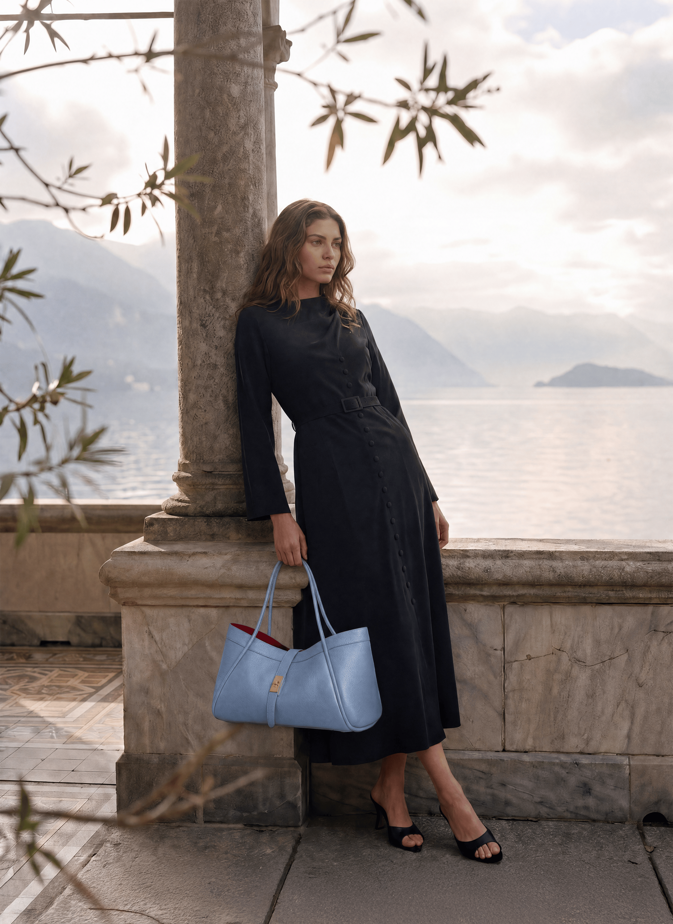 Borsa Mayfair Media in Pelle Togo Denim - Voemièn
