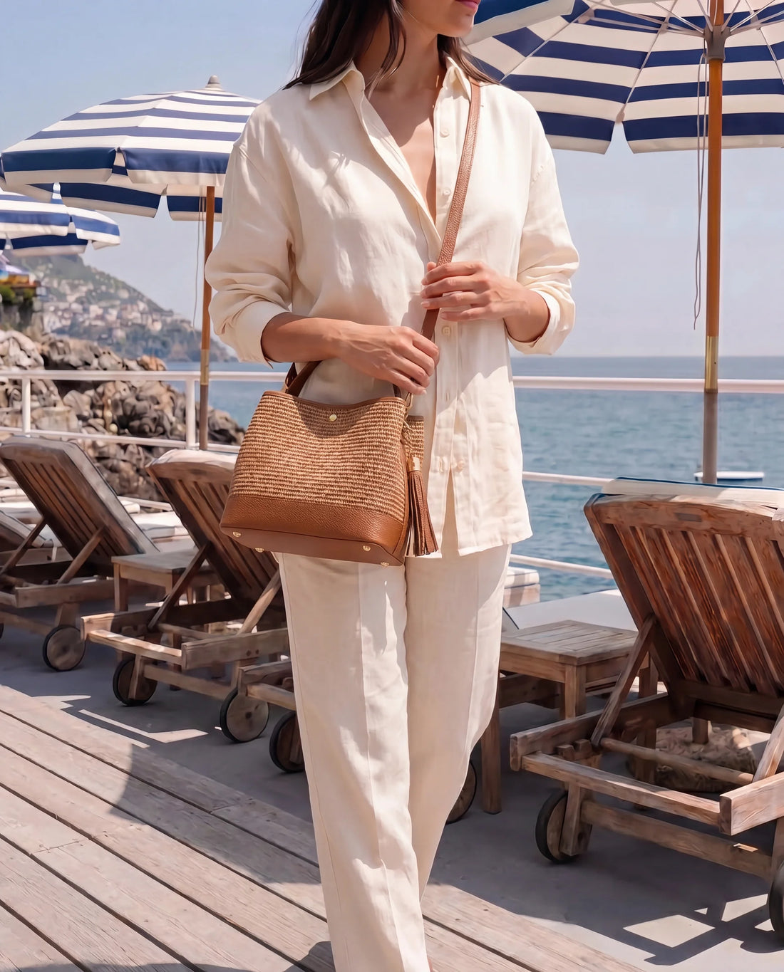 Borsa Kendy in Pelle e Rafia Limited Edition Cuoio - Voemièn