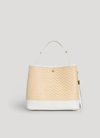 Kendy White Chevron Raffia and Leather Limited Edition Bag