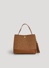 Kendy Limited Edition Leather and Raffia Bag in Cuoio