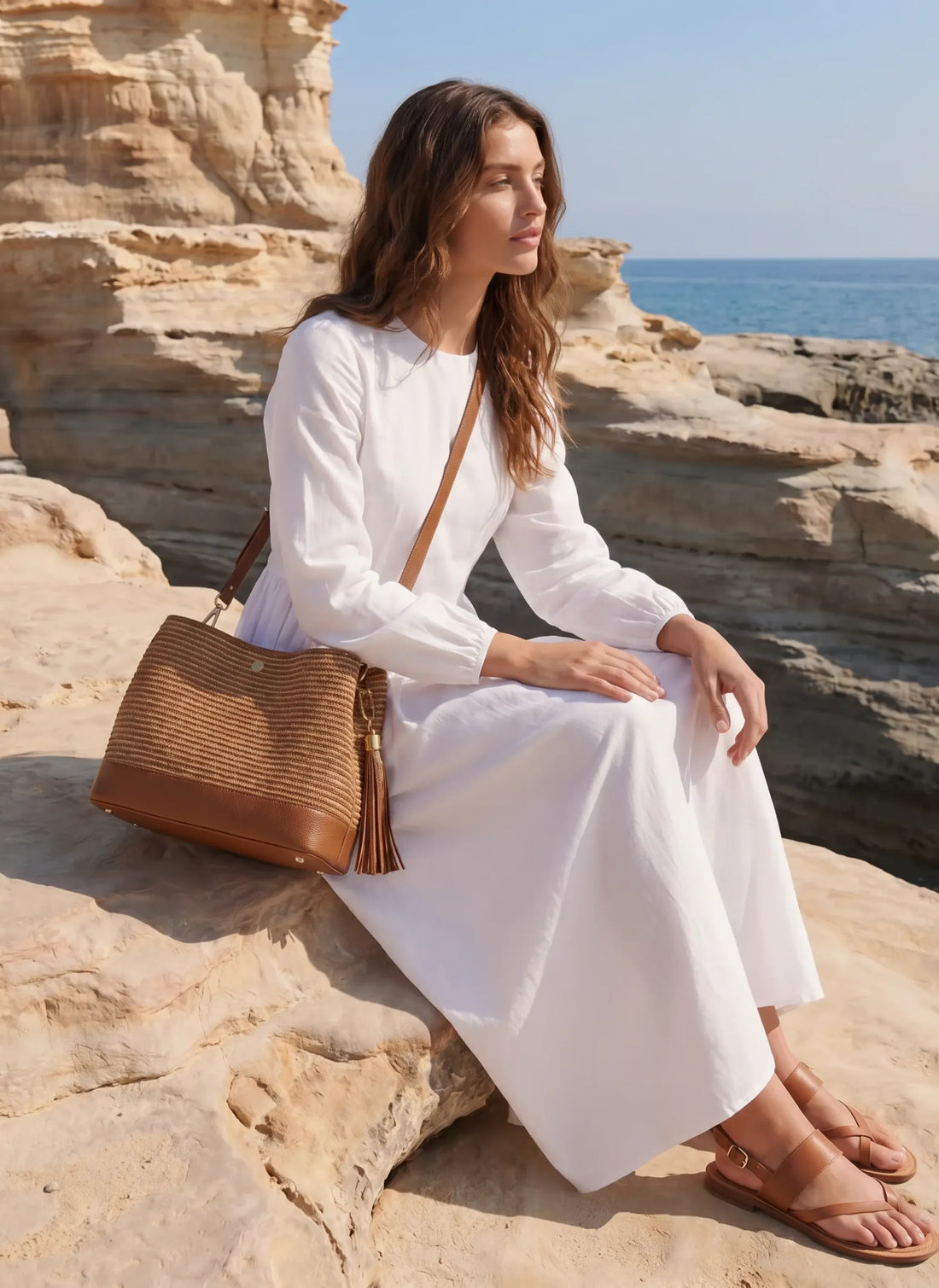 Borsa Kendy in Pelle e Rafia Limited Edition Cuoio - Voemièn