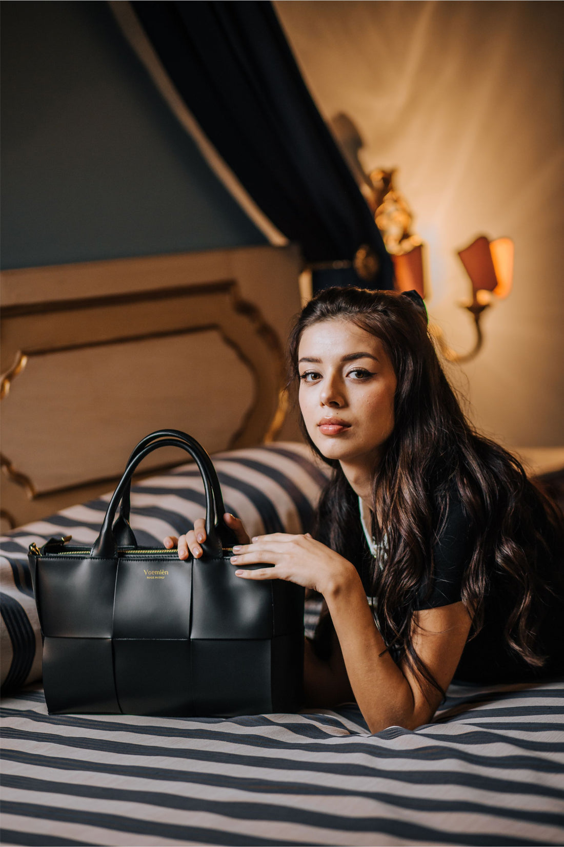 Borsa Lauren in pelle Spazzolata Nera