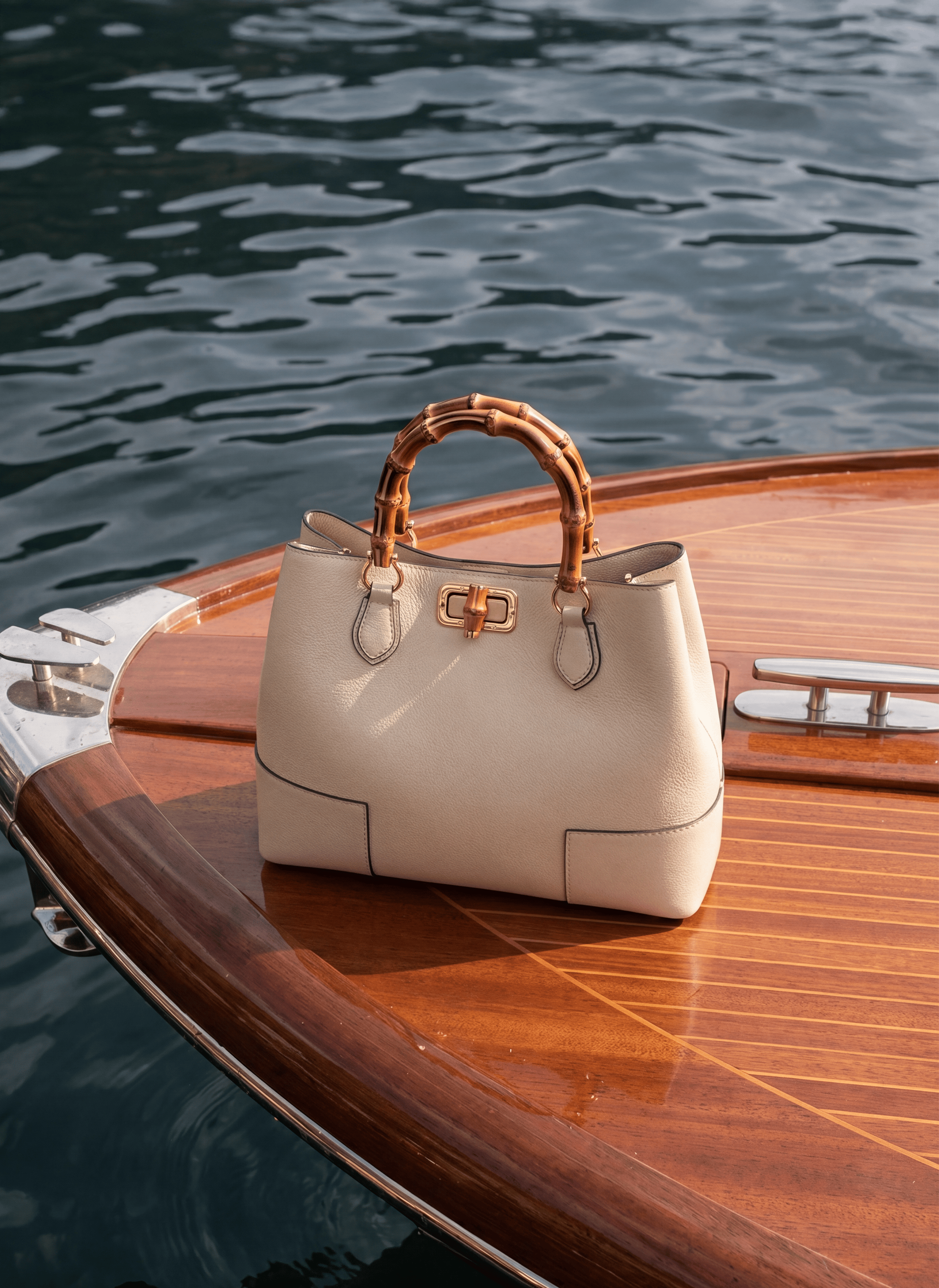 Borsa Bamboo Babe in pelle Dollaro Beige - Voemièn