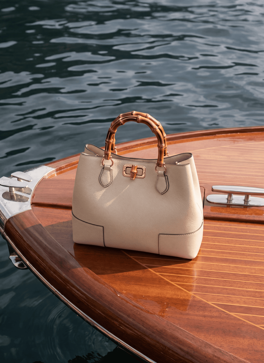 Borsa Bamboo Babe in pelle Dollaro Beige - Voemièn