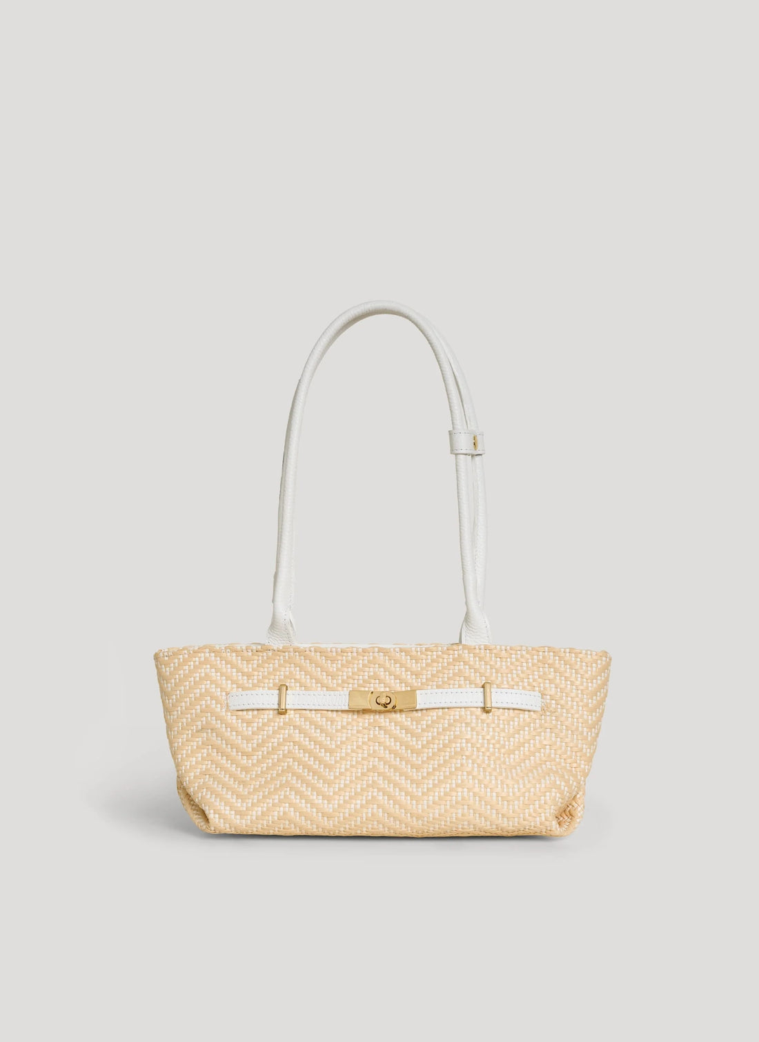 Borsa Lola in Pelle e Rafia Chevron Limited Edition Bianca