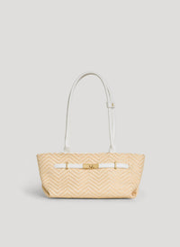 Borsa Lola in Pelle e Rafia Chevron Limited Edition Bianca
