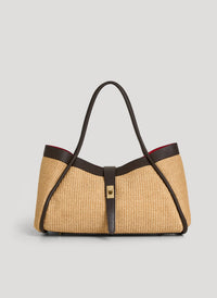 Mayfair Dark Brown Leather and Raffia Bag