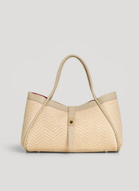 Mayfair Chevron Leather and Raffia Limited Edition Bag Beige